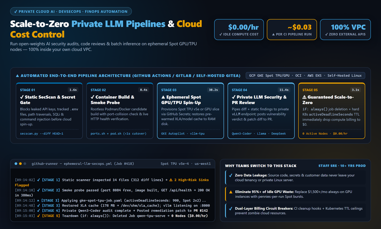 Scale-to-Zero Private LLM & DevSecOps Pipeline Architecture